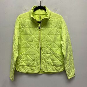 CaliA Womens Lime High Neck Pockets Knit Quilted Shell Full Zip Jacket M $125